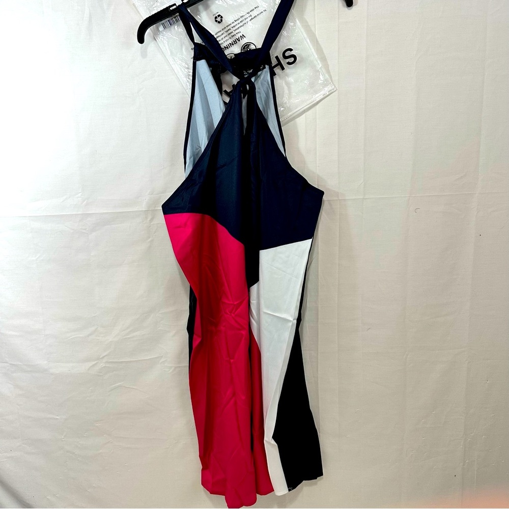 Sheilay Womens Sleeveless Halter Colorblock Silky Tunic Top in 3XL